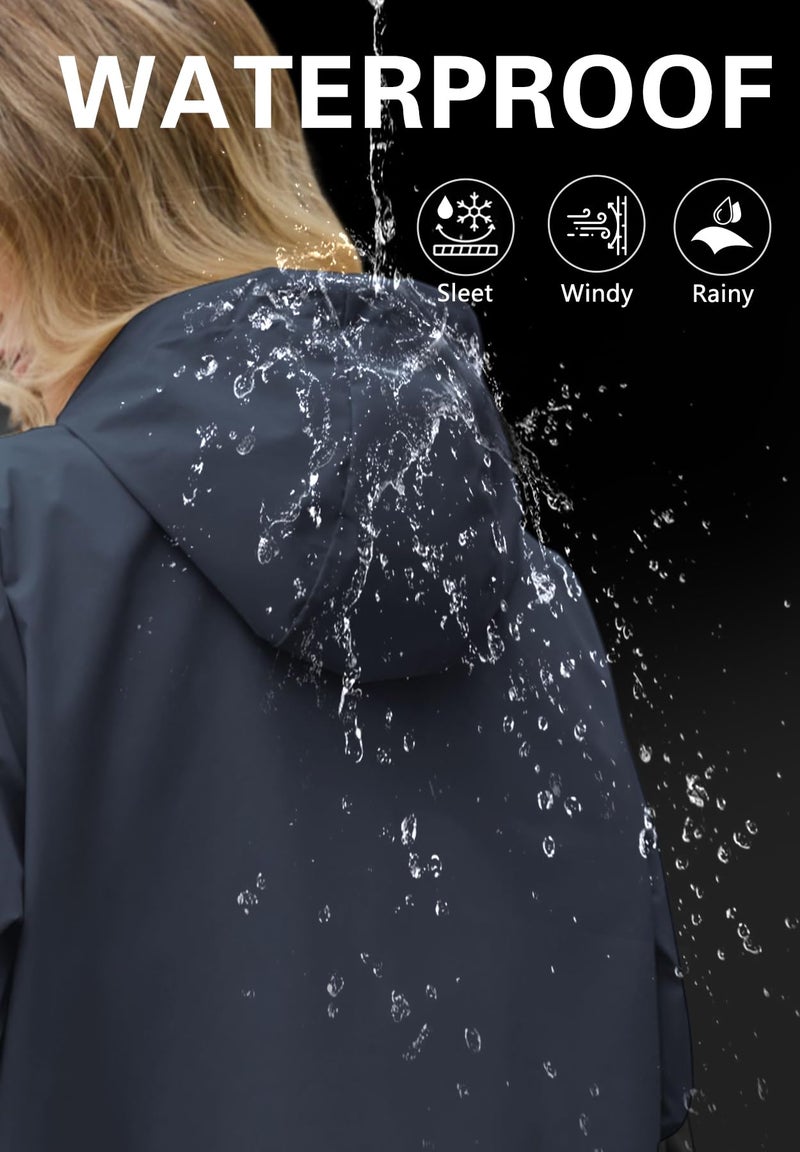 Zando Womens Rain Jacket with Hood - Waterproof Long Raincoat for Women Lightweight Raincoats for Women Packable Rain Jacket Windbreaker Trench Coat for Outdoor Travel Commuting Hiking Gifts Navy L - Image 2