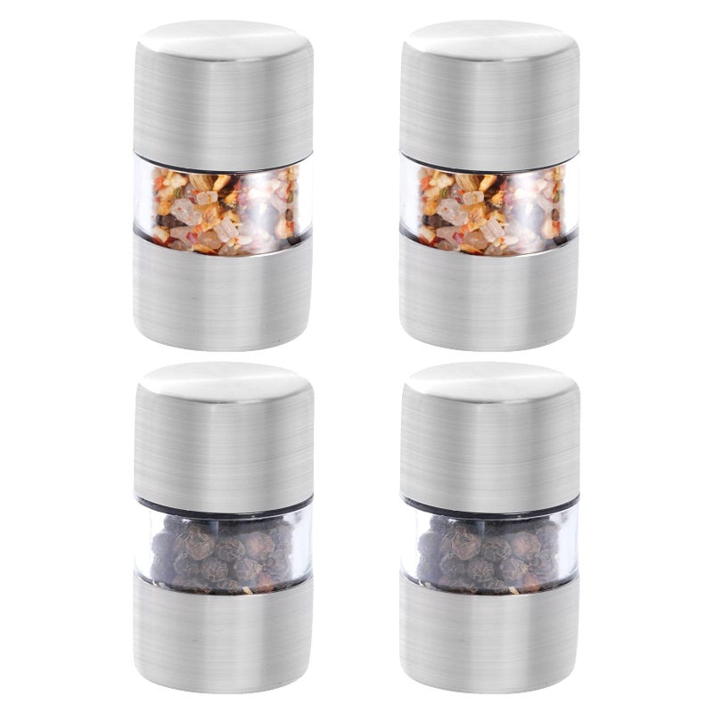 Miayon 4Pcs Sea Salt and Pepper Grinder Set Transparent Tiny Spice Pepper Mill Shaker Portable Coarseness Ceramic Salt Grinder Mini Seasoning Shaker for Home Restaurant Camping Travel Cooking BBQ