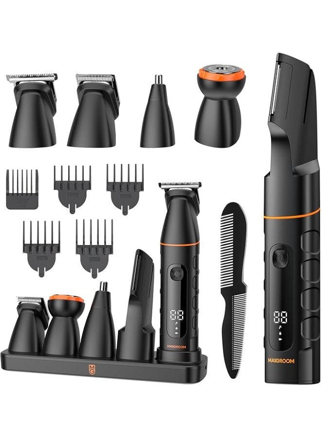 MAXGROOM Manscape All-in-One Body & Pubic Hair Trimmer for Men, No-Nick Groin & Ball Shaver, Waterproof Mens Electric Grooming Kit with LED Display, USB Rechargeable (Black) - Image 1