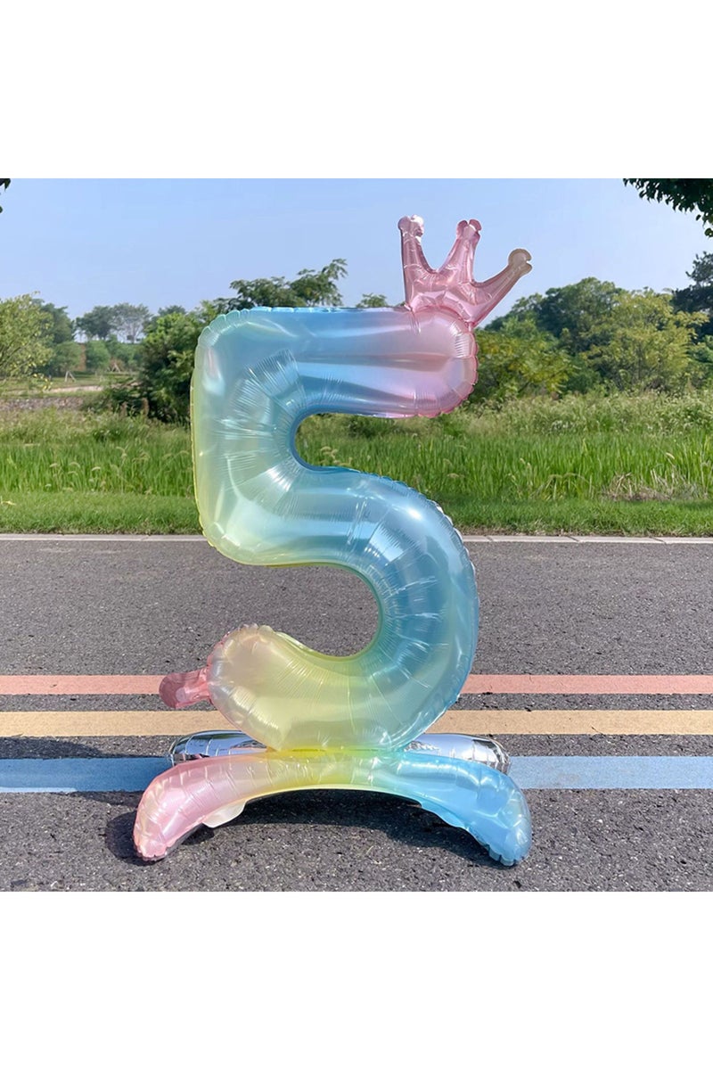 32inch Number 5 1pcs 32inch Standing Rainbow Digital Balloon Gradient Colorful Crown 0-9 Aluminum Fo
