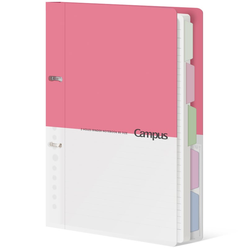 KOKUYO 5 Subject Spiral Notebook Journal, Campus 110 Sheets B5 Refillable Notebook with Dividers Tabs, 6mm Dot Lined Binder Notebook for Work School Note Taking. 9" x 10.5", Pink, Japan Import - Image 1