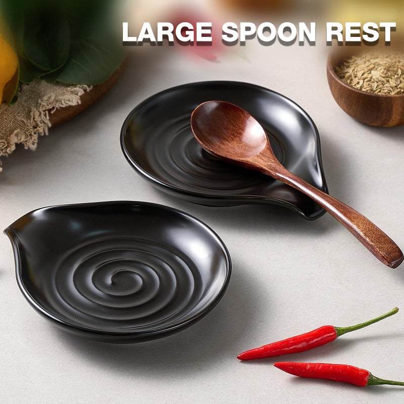 Gencywe Spoon Rest for Stove Top, 6.1" Large Ceramic Spoon Holder for Kitchen Counter Decor, Heat-Resistant Cooking Utensil Rest, Coffee Spoon Holder, Black Kitchen Spoon Rest for Spoon Ladle Spatula - Image 3