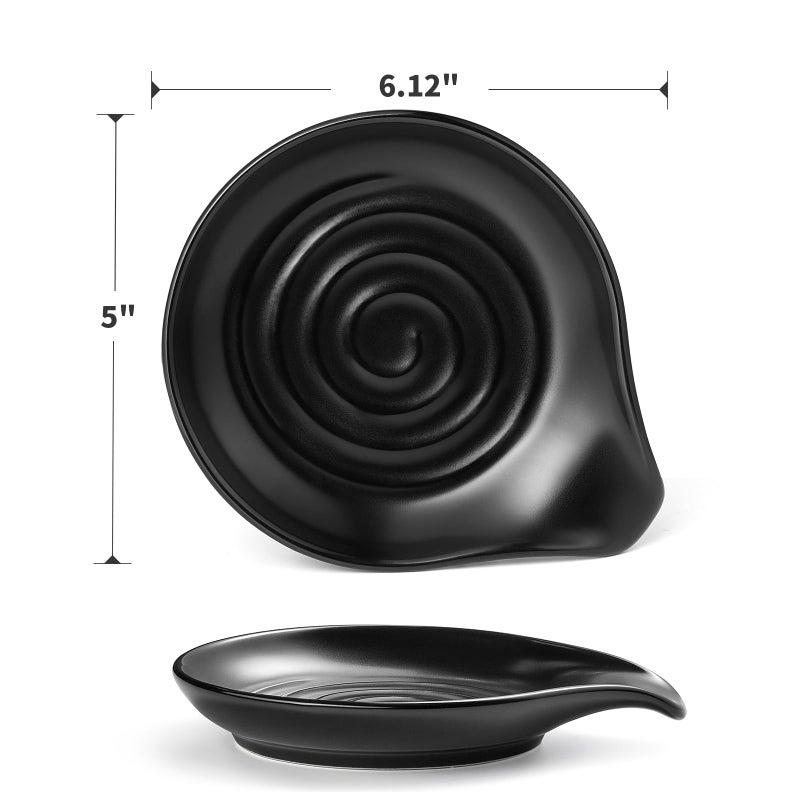 Gencywe Spoon Rest for Stove Top, 6.1" Large Ceramic Spoon Holder for Kitchen Counter Decor, Heat-Resistant Cooking Utensil Rest, Coffee Spoon Holder, Black Kitchen Spoon Rest for Spoon Ladle Spatula - Image 2