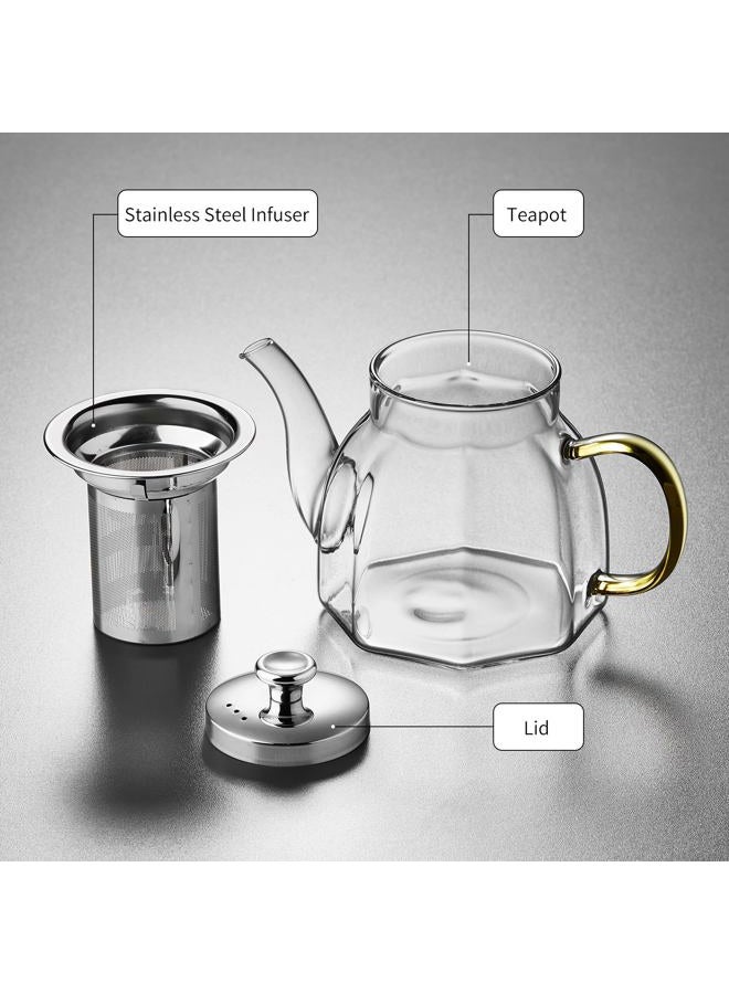DOPUDO Glass Tea Pot with Stainless Steel Infuser and Lid (Octagonal), Clear Glass Teapot, Borosilicate Hydrochloric Glass Heat Resistant, Fine Glass Filter for Flower Tea, Tea Bags (32 oz / 800 ml) - Image 4