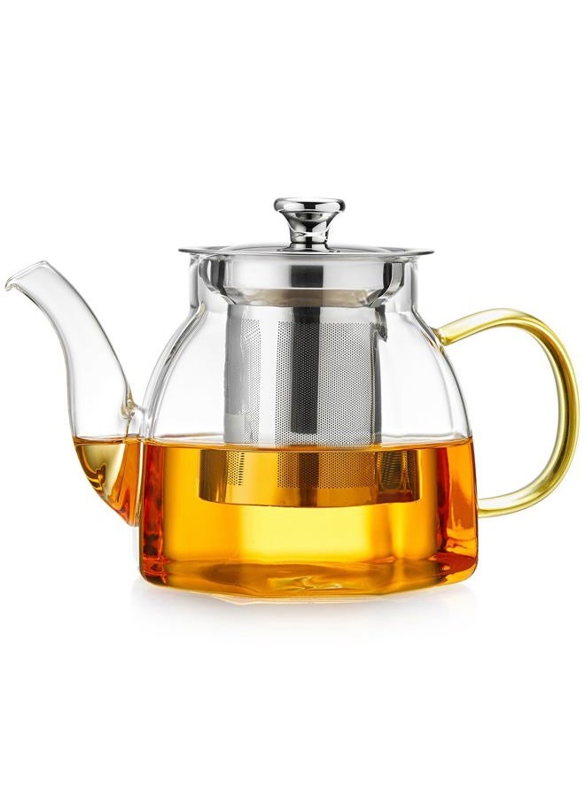 DOPUDO Glass Tea Pot with Stainless Steel Infuser and Lid (Octagonal), Clear Glass Teapot, Borosilicate Hydrochloric Glass Heat Resistant, Fine Glass Filter for Flower Tea, Tea Bags (32 oz / 800 ml) - Image 1