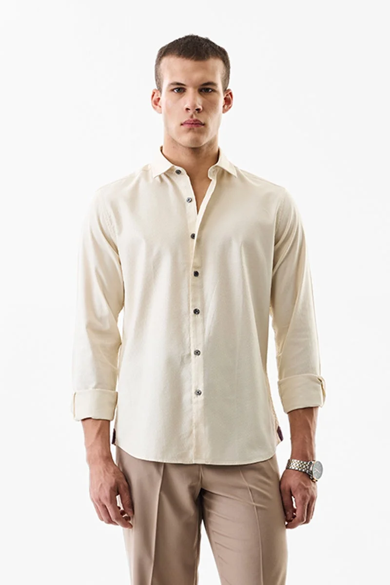 SNITCH Slim Fit Cotton Textured Beige Shirt