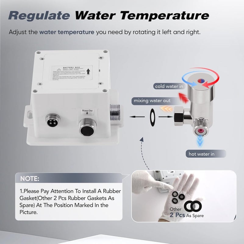 HOOMEE Automatic Touchless Bathroom Faucet Motion Sensor Activated Commercial Basin Sink Vantiy Hands Free Auto Off Infrared Mixer with Hole Cover Deck Plate Temperature Control Hot Cold （Chrome） - Image 5