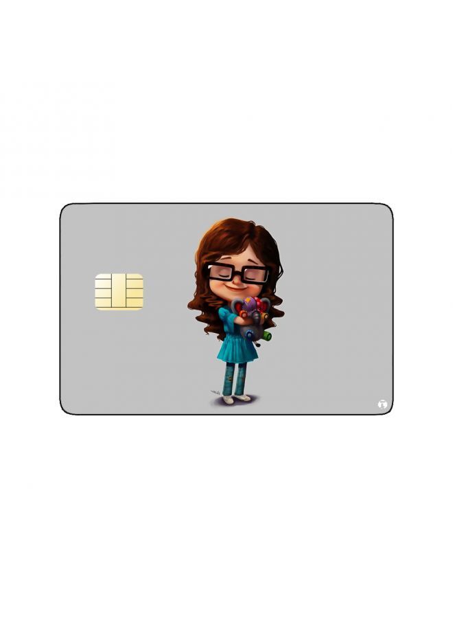 RKN PRINTED BANK CARD STICKER Cute Girl Drawing Wearing Glasses - Image 1