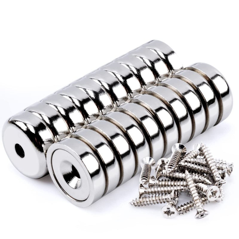Keukenket 20Pcs Super Strong Round Base Cup Neodymium Magnets with Holes06316mm Ring Rare Earth Magnets Heavy Duty Countersunk Holes Pot Magnet with Screw for Kitchen Craft Wood DIY Holding Tools Hanging - Image 2