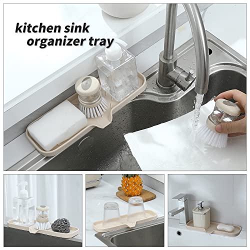 MicoYang Silicone Bathroom Soap Dishes with Drain Spout-Bathroom and Kitchen Sink Organizer,Sponge Holder,Dish Soap Tray,Perfect for Dispenser,Scrubber,Bottle,Cup on Sink or Counter-Tapioca 12"×4" - Image 4