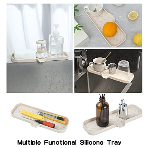 MicoYang Silicone Bathroom Soap Dishes with Drain Spout-Bathroom and Kitchen Sink Organizer,Sponge Holder,Dish Soap Tray,Perfect for Dispenser,Scrubber,Bottle,Cup on Sink or Counter-Tapioca 12"×4" - Image 5