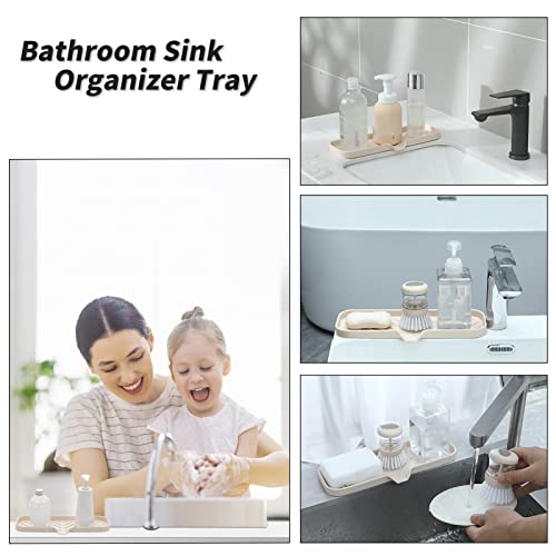 MicoYang Silicone Bathroom Soap Dishes with Drain Spout-Bathroom and Kitchen Sink Organizer,Sponge Holder,Dish Soap Tray,Perfect for Dispenser,Scrubber,Bottle,Cup on Sink or Counter-Tapioca 12"×4" - Image 3
