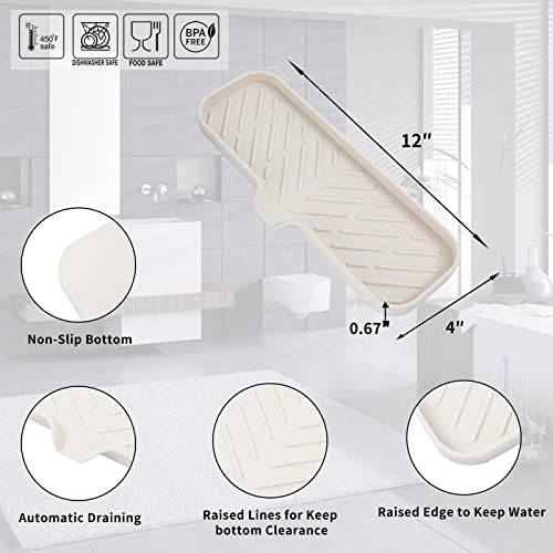 MicoYang Silicone Bathroom Soap Dishes with Drain Spout-Bathroom and Kitchen Sink Organizer,Sponge Holder,Dish Soap Tray,Perfect for Dispenser,Scrubber,Bottle,Cup on Sink or Counter-Tapioca 12"×4" - Image 2