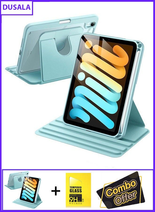 دوسالا جراب دوار 2 في 1 لجهاز iPad mini 5 2019 (الجيل الخامس 7.9 بوصة) مع حامل قلم، حامل واقٍ يدور 360 درجة، غطاء نحيف شفاف، إيقاظ/سكون تلقائي مع زجاج مقسّى - Image 1