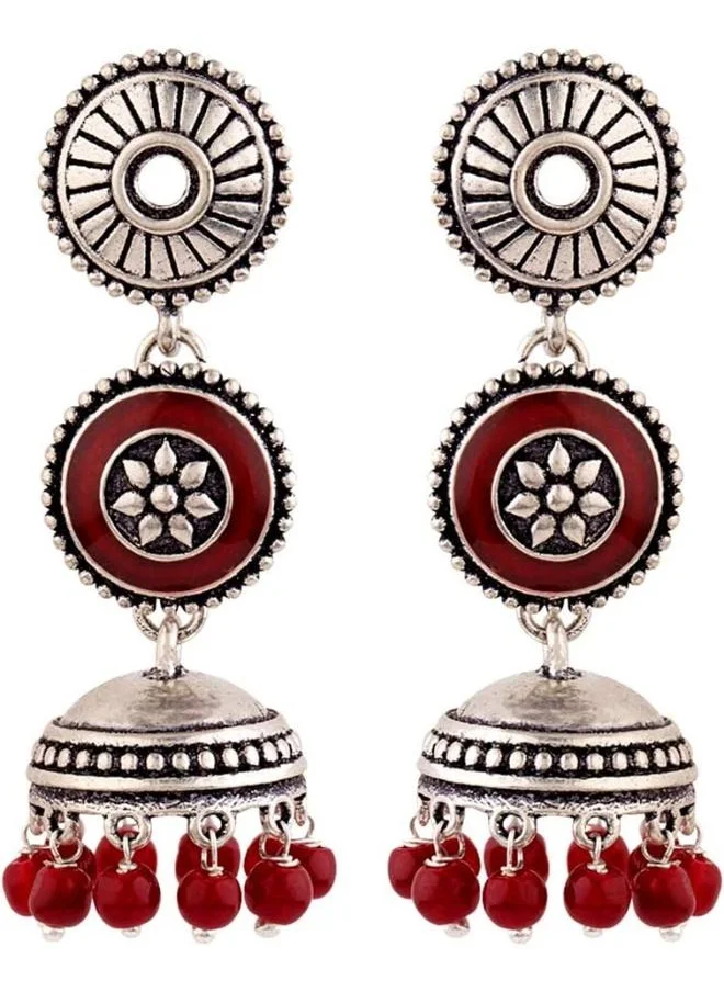 VOYLLA Rangabati Layered Maroon Beads Earrings