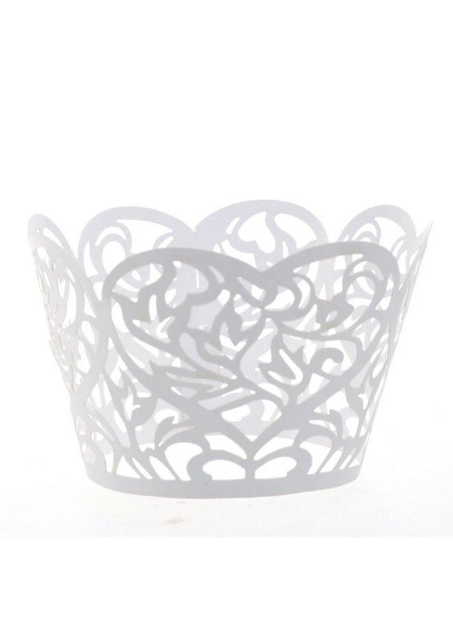 COSMOS - 24 Pcs White Lace Heart Cutout Cupcake Wrapper Wraps Liner Wedding Party Cake Decoration - Image 1