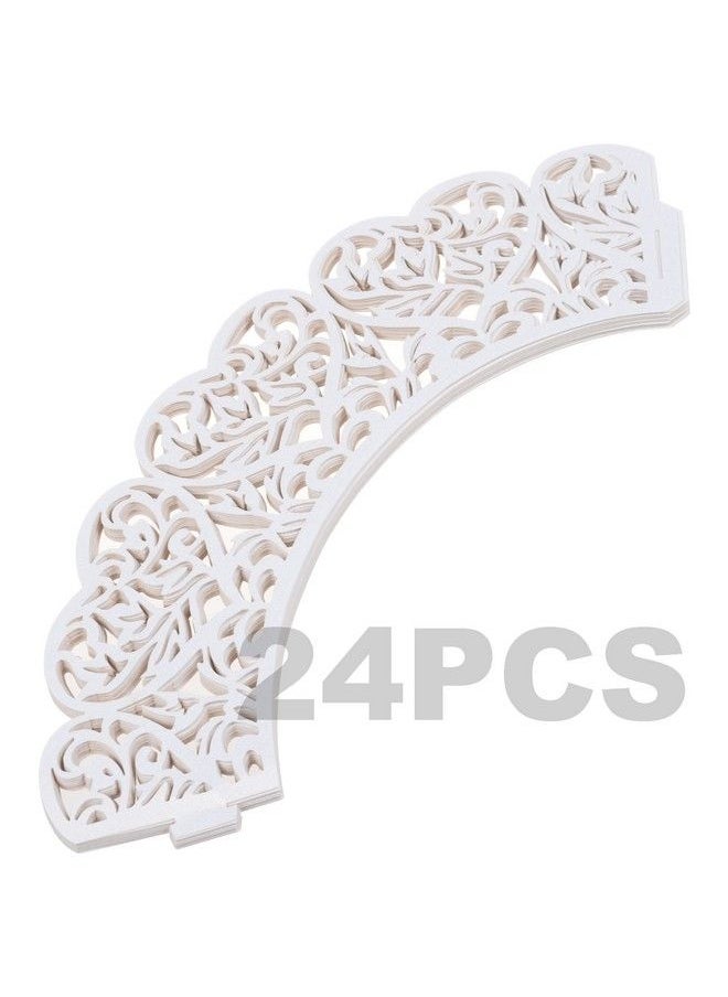 COSMOS - 24 Pcs White Lace Heart Cutout Cupcake Wrapper Wraps Liner Wedding Party Cake Decoration - Image 1
