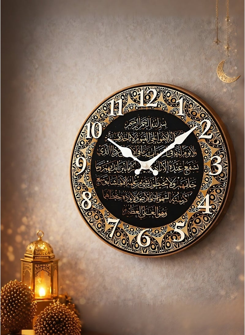 Vintage Islamic Calligraphy Wooden Wall Clock, Silent Non-Ticking Decorative Wall Clock for Living Room, Bedroom, Kitchen & Office, Islamic Home Decor, Eid Ramadan Gift (Battery Not Included) - Image 2