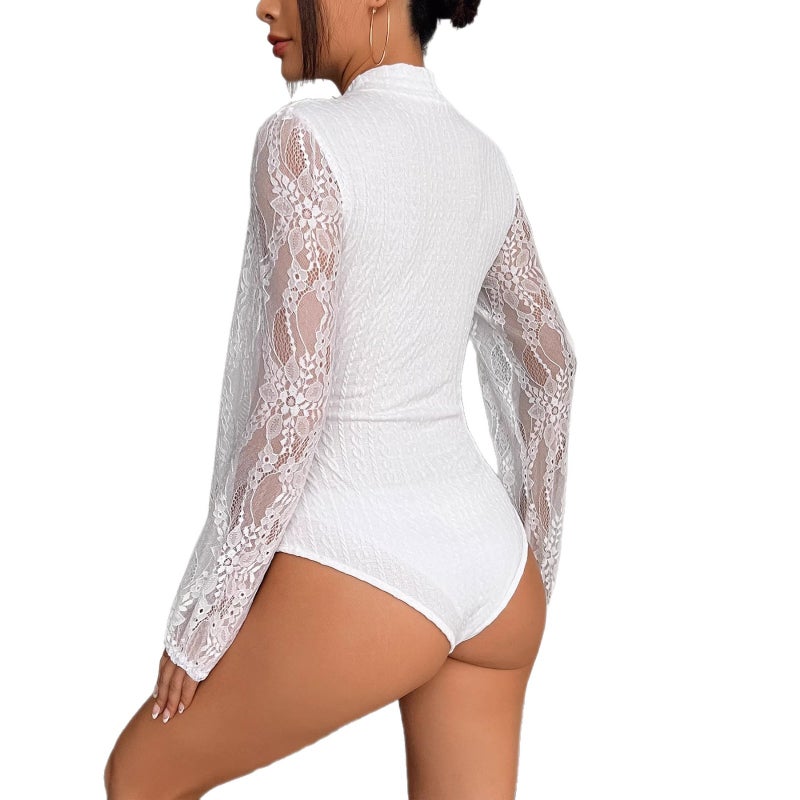 2026 Spring Lace Patchwork Long Sleeve Jumpsuit - Image 5