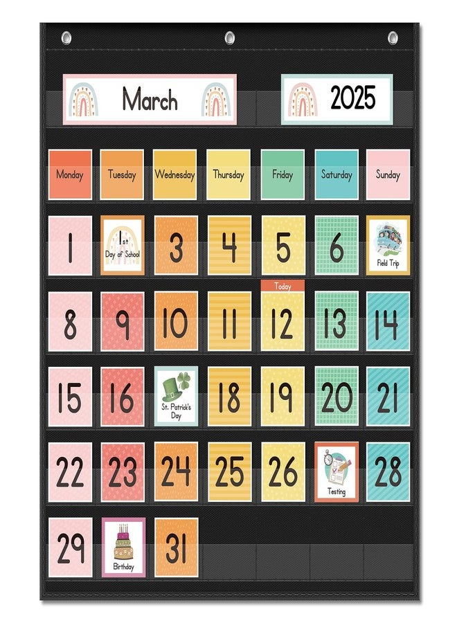 Eamay Rainbow Colorful Calendar Pocket Chart for Kids,Preschool Kindergarten Classroom Elementary Must Haves,Classroom Decorations Decor,Homeschool Teacher Supplies,Back to School Supplies - Image 1
