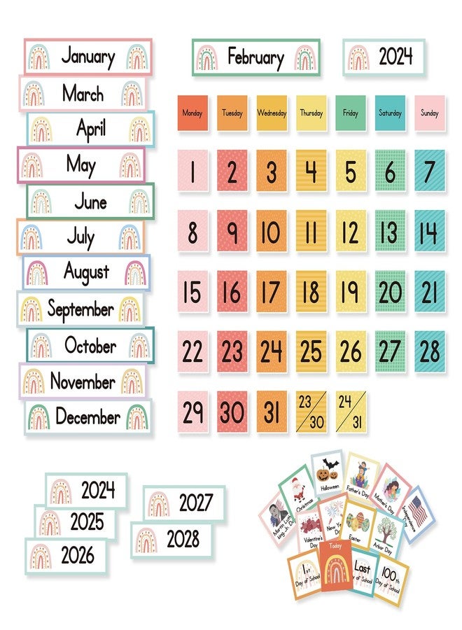 Eamay Rainbow Colorful Calendar Pocket Chart for Kids,Preschool Kindergarten Classroom Elementary Must Haves,Classroom Decorations Decor,Homeschool Teacher Supplies,Back to School Supplies - Image 2