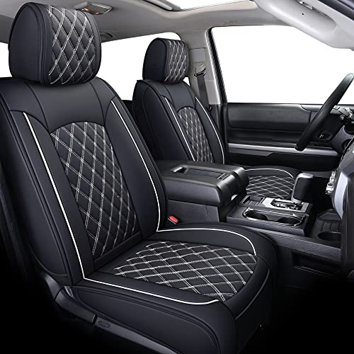 YIERTAI Car Seat Covers Compatible with 20082025 Toyota Tundra Crewmax Double Cab SR5 Limited Platinum TRD Pro Crew Cab Truck Waterproof Leather Seat Covers5 PCS Full SetBlackWhite