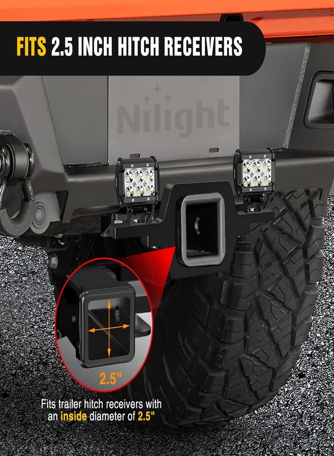 نيلايت حامل Nilight مقاس 2.5 بوصة لتركيب وصلة السحب للشاحنات والمقطورات والمركبات الترفيهية وسيارات الدفع الرباعي والشاحنات الصغيرة، مزود بإضاءة عمل LED مزدوجة وإضاءة خلفية للرجوع للخلف وإضاءة للطرق الوعرة (حامل وصلة السحب) بدون إضاءة - Image 5