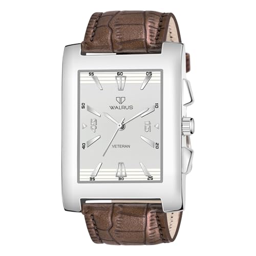 Walrus Rectangular Analog Watch for Men Silver Face Brown Strap Classic Formal Office Wear - Image 1