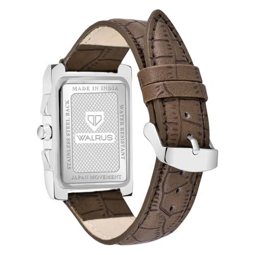 Walrus Rectangular Analog Watch for Men Silver Face Brown Strap Classic Formal Office Wear - Image 5