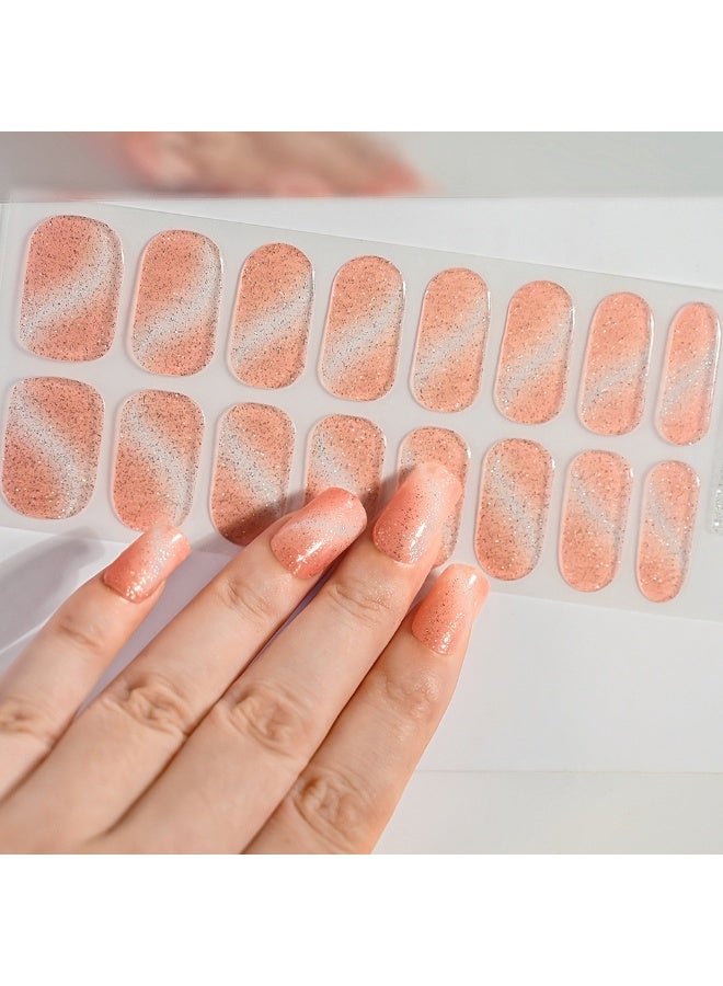 16 قطعة من ملصقات أظافر جل يو في مع تأثير عين القط اللامع شبه المعالجة بمصباح LED | فن أظافر مقاوم للماء وطويل الأمد يشمل مبرد الأظافر وعصا الجلد والبطاقة لتصميم أظافر DIY | مثالي لدبي، صالونات التجميل، الحفلات والاستخدام المنزلي - Image 1