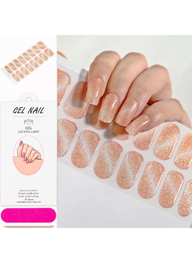 16 قطعة من ملصقات أظافر جل يو في مع تأثير عين القط اللامع شبه المعالجة بمصباح LED | فن أظافر مقاوم للماء وطويل الأمد يشمل مبرد الأظافر وعصا الجلد والبطاقة لتصميم أظافر DIY | مثالي لدبي، صالونات التجميل، الحفلات والاستخدام المنزلي - Image 2