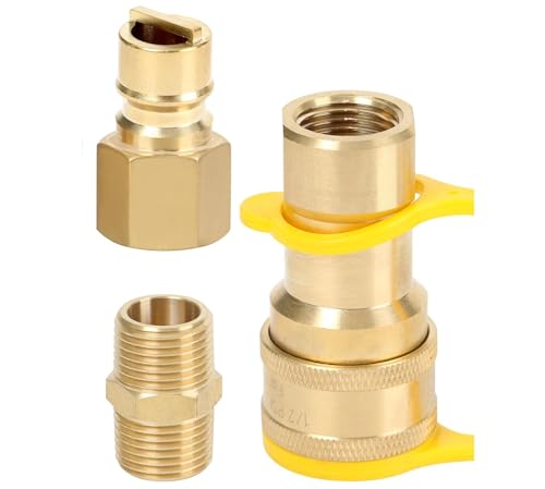 GRILLJOB 1/2" Gas Quick Connect Kit, Disconnect Connector with Female Insert Plug and 1/2" x 1/2" Male NPT Fitting, Solid Brass 1/2 inch Natural Gas Propane Quick Connect Adapter - Image 1