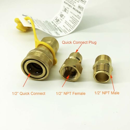 GRILLJOB 1/2" Gas Quick Connect Kit, Disconnect Connector with Female Insert Plug and 1/2" x 1/2" Male NPT Fitting, Solid Brass 1/2 inch Natural Gas Propane Quick Connect Adapter - Image 3