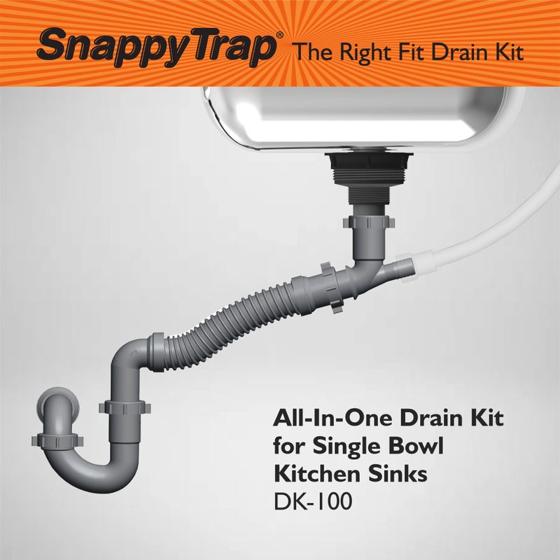 Coflex Snappy Trap Single Kitchen Sink Drain Kit, 1-1/2" with Flexible P-Trap, All-in-One Drain Kit for Single Bowl Kitchen Sinks, Universal Compatibility, No-Tool Easy Installation (DK-100 Silver) - Image 4