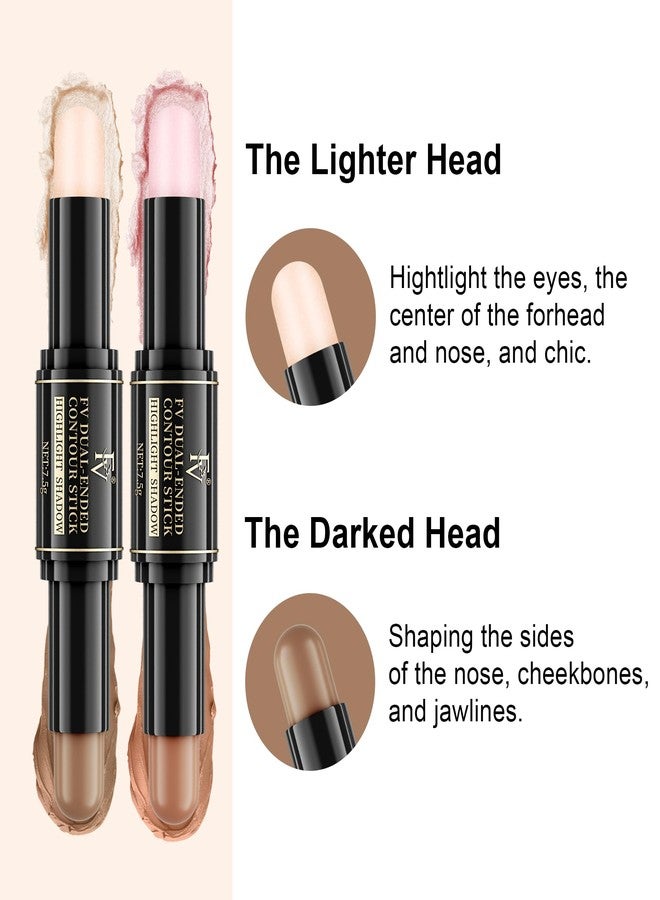 FV Dual-Ended Contour & Highlighter Stick - 2 Pack, Waterproof, Long-Lasting, Creamy & Blendable Formula, Natural Finish Sculpting Stick for Face & Body, Shades: 02 Light/Medium & 01 Medium - Image 3