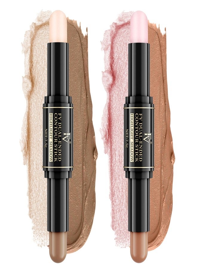 FV Dual-Ended Contour & Highlighter Stick - 2 Pack, Waterproof, Long-Lasting, Creamy & Blendable Formula, Natural Finish Sculpting Stick for Face & Body, Shades: 02 Light/Medium & 01 Medium - Image 1