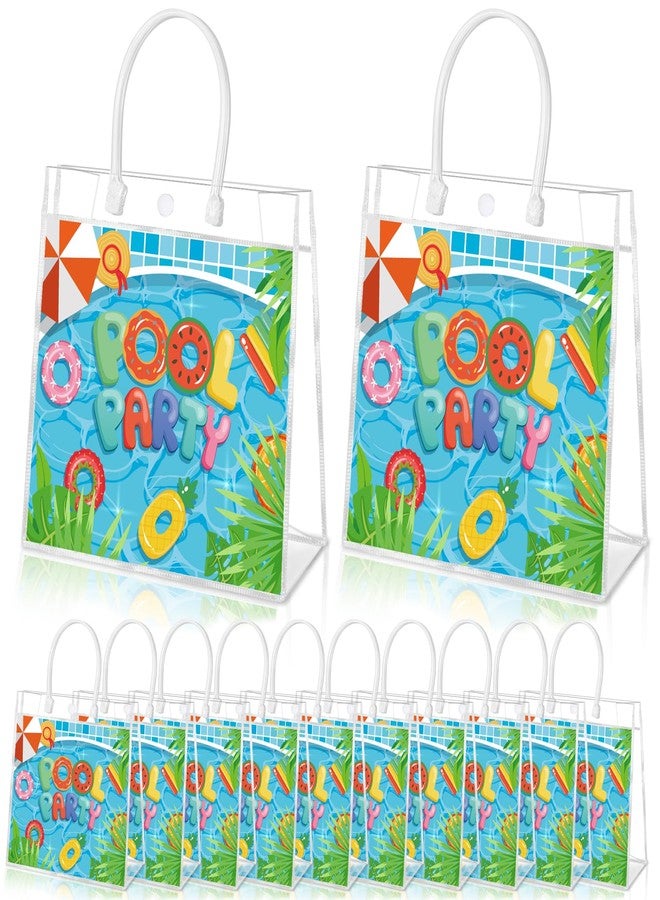 HYMENEX 24Pcs Pool Party Gift Bags, Pool Party Goodie Bags with Handles Pool Party Favor Bags Clear PVC Candy Treat Snack Bag for Swimming Summer Party Birthday Gifts 8 x 8 x 3.15 Inch - Image 1