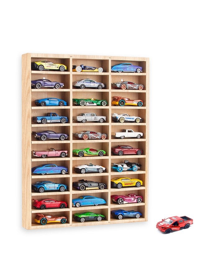 KISLANE حامل عرض سيارات الألعاب الخشبية الأنيق مع رفوف قابلة للإزالة، منظم قابل للتعليق على الحائط لسيارات الألعاب وسيارات ماتش بوكس، يتضمن براغي للتعليق (خشب-30 فتحة) - Image 1
