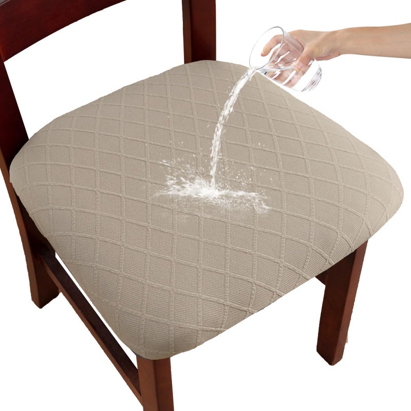 YUEANG Waterproof Chair Seat Covers Set of 4 for Dining Room, Stretch Removable Washable Dining Chair Seat Slipcovers for Home, Restaurant, Banquet,Kitchen Chair Seat Cushion Protector(Khaki, Small) - Image 1