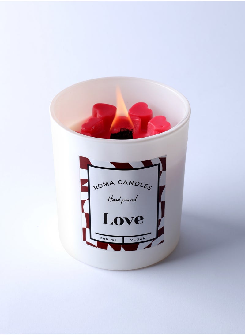 Roma Love - Amber & Fresh flowers Scented Candle 200 ml, Wooden Wick, Aroma Hand Poured  Natural candle - Roma Candles - Floral and Amber oud - Last longing frosted glass Jar candle with lid Home decor  - Image 1
