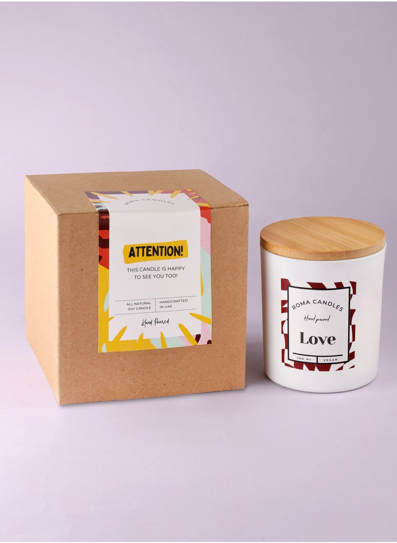 Roma Love - Amber & Fresh flowers Scented Candle 200 ml, Wooden Wick, Aroma Hand Poured  Natural candle - Roma Candles - Floral and Amber oud - Last longing frosted glass Jar candle with lid Home decor  - Image 4