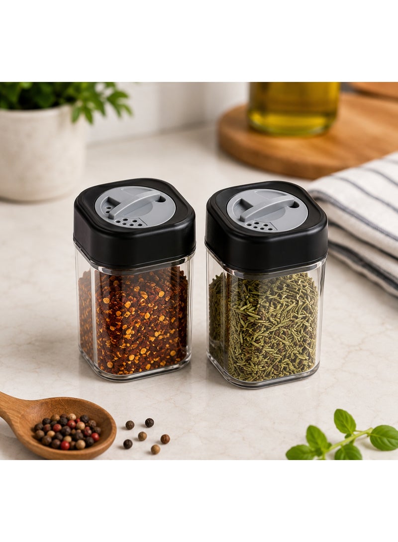 2-Piece Acrylic Spice Jar Set, 250ml – 3-Position Adjustable Shaker Lid, BPA-Free Airtight Seasoning Containers for Kitchen Organization - Image 1