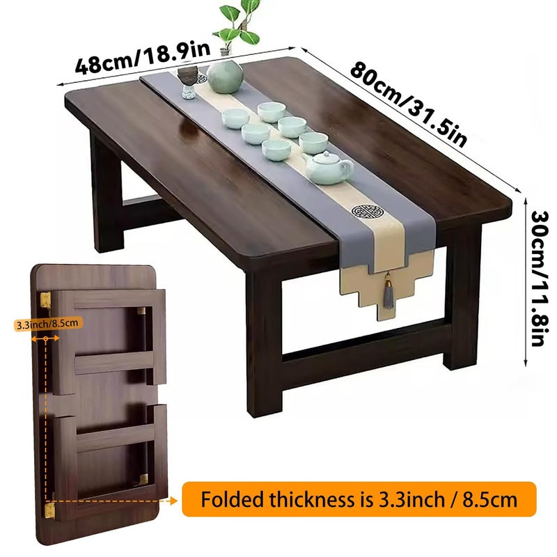 FATOLRD Japanese Folding Floor Table Foldable Coffee Tables Wood Low Desks Versatile for Sitting Dining Table Tea Tatami Desk No Assembly Unique (31.5 * 19.7 * 11.8 inch) - Image 3