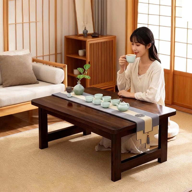 FATOLRD Japanese Folding Floor Table Foldable Coffee Tables Wood Low Desks Versatile for Sitting Dining Table Tea Tatami Desk No Assembly Unique (31.5 * 19.7 * 11.8 inch) - Image 5