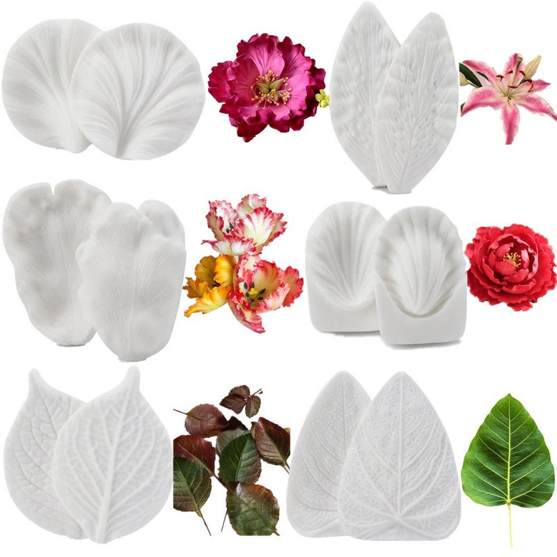 Colorkitchenware 6set Gumpaste Flower and Leaf Silicone Veining Mold Sugarcraft Fondant Flower Making Tools for Wedding Cake Decorating Chocolate  Sugar Soap Gum paste - Image 1