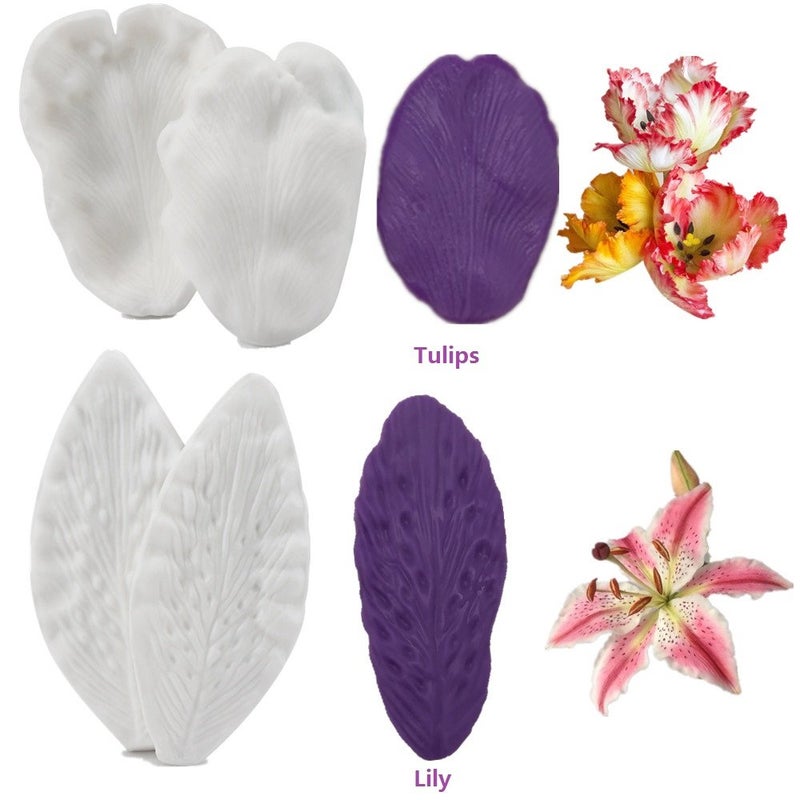 Colorkitchenware 6set Gumpaste Flower and Leaf Silicone Veining Mold Sugarcraft Fondant Flower Making Tools for Wedding Cake Decorating Chocolate  Sugar Soap Gum paste - Image 3