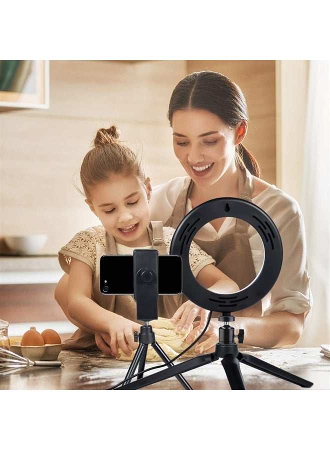 MACTREM ضوء حلقة LED 6" مع حامل ثلاثي القوائم لفيديوهات يوتيوب والمكياج، ضوء كاميرا LED صغير مع حامل هاتف محمول، مصباح LED مكتبي مع 3 أوضاع إضاءة و 11 مستوى سطوع (6") - Image 3