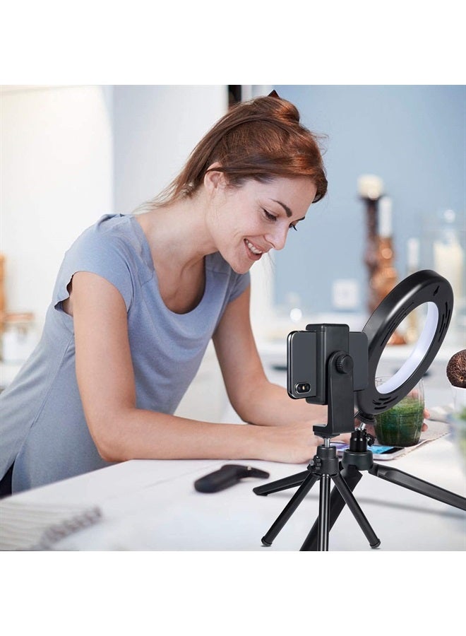 MACTREM ضوء حلقة LED 6" مع حامل ثلاثي القوائم لفيديوهات يوتيوب والمكياج، ضوء كاميرا LED صغير مع حامل هاتف محمول، مصباح LED مكتبي مع 3 أوضاع إضاءة و 11 مستوى سطوع (6") - Image 4