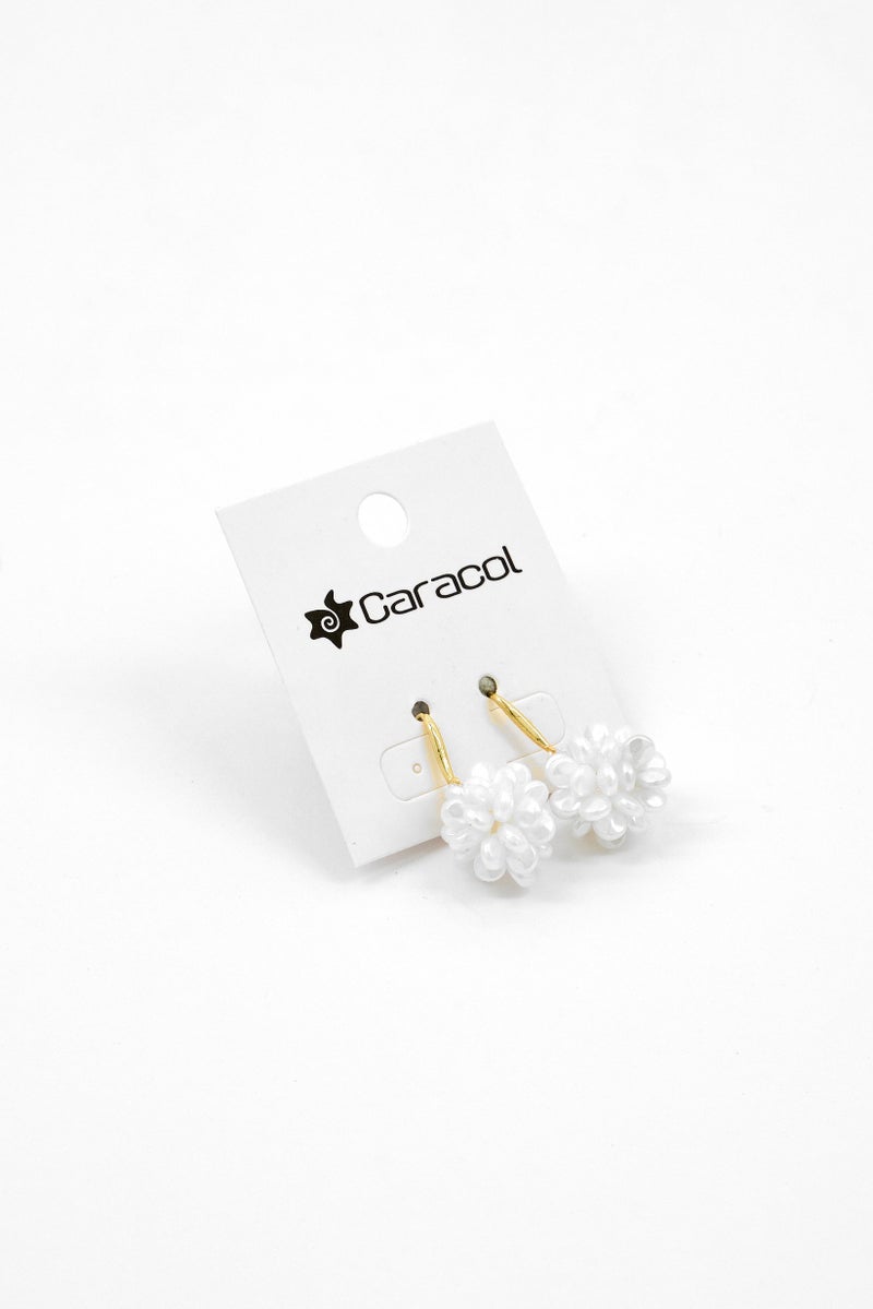 Caracol Women Flower Designed Hook Earrings, Gold/White  - Image 1