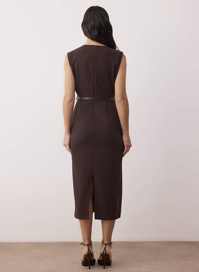 trendyol Brown Belt Detailed Woven Midi Dress - Image 4